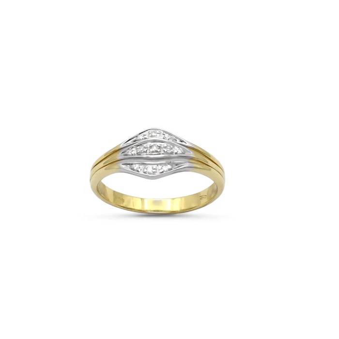 Zweifarbiger Ring „Cross-Light“ aus 18-karätigem Gold und 0,10 ct Diamanten