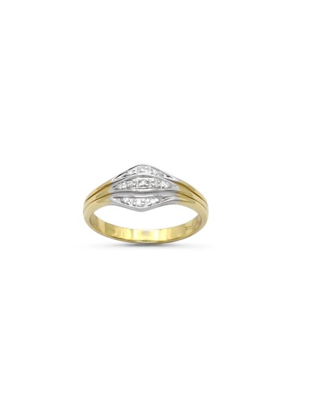 Anillo bicolor "Cruz de Luz" en oro de 18 kt y diamantes de 0,10 ct