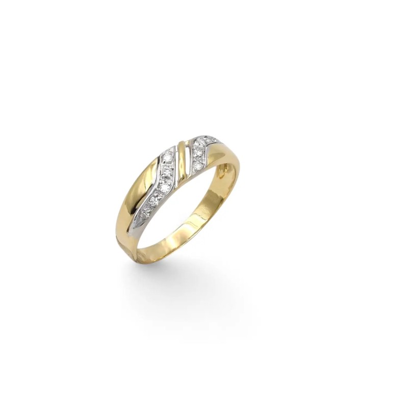 Anillo de banda cruzada bicolor en oro de 18 kt y diamantes de 0,15 ct