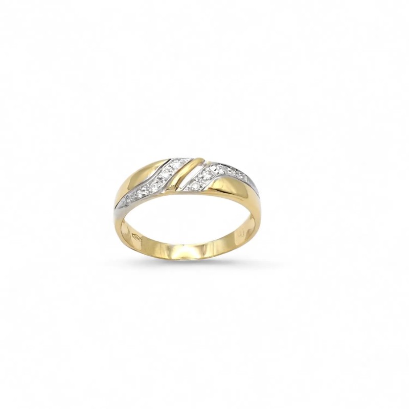 Two-Tone Cross Band Ring in 18kt Gold and 0.15ct Diamonds