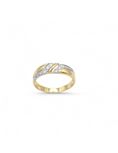Anello Fascia Incrociata Bicolore in Oro 18kt e Diamanti 0,15 ct