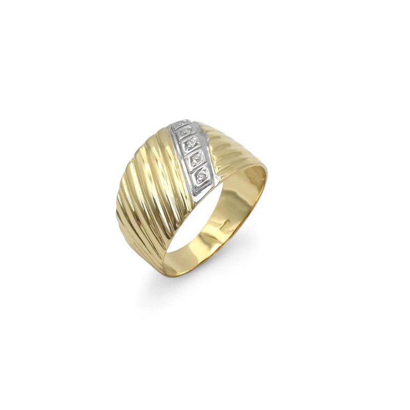 "Goldwave" Two-Tone Band Ring in 18kt Gold and 0.04ct Diamonds