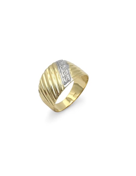 Anello Fascia "Gold Wave" Bicolore in Oro 18kt e Diamanti 0,04 ct