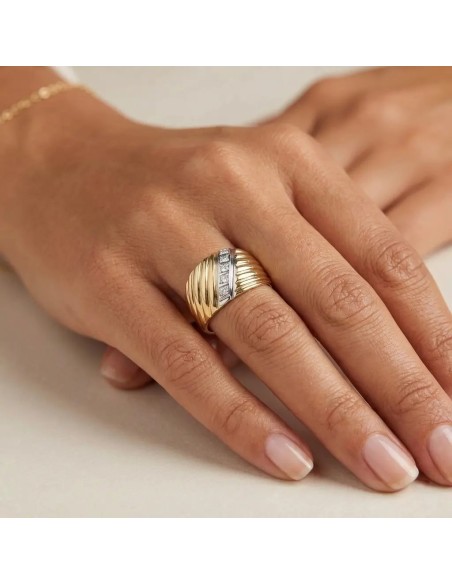 „Goldwave“ Zweifarbiger Bandring aus 18-karätigem Gold und 0,04 Karat Diamanten