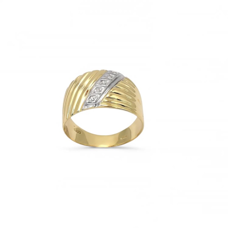 Anillo bicolor "Goldwave" en oro de 18 kt y diamantes de 0,04 ct