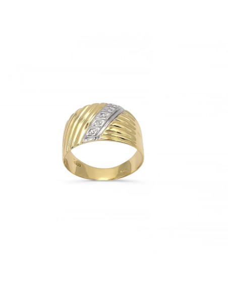 Anillo bicolor "Goldwave" en oro de 18 kt y diamantes de 0,04 ct
