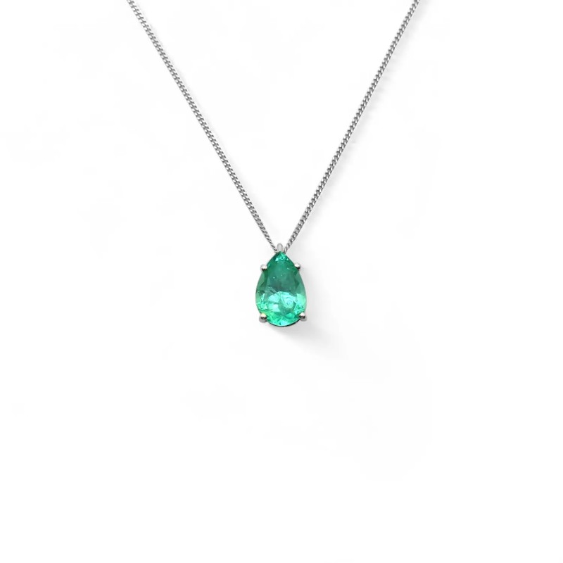 Collana "Royal Drop" in Oro Bianco 18kt con Smeraldo a Goccia 2,40 ct