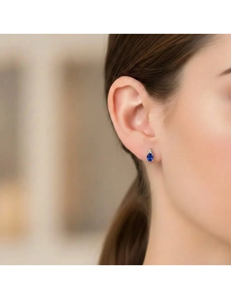 18kt White Gold Earrings with Oval Sapphires and Diamonds