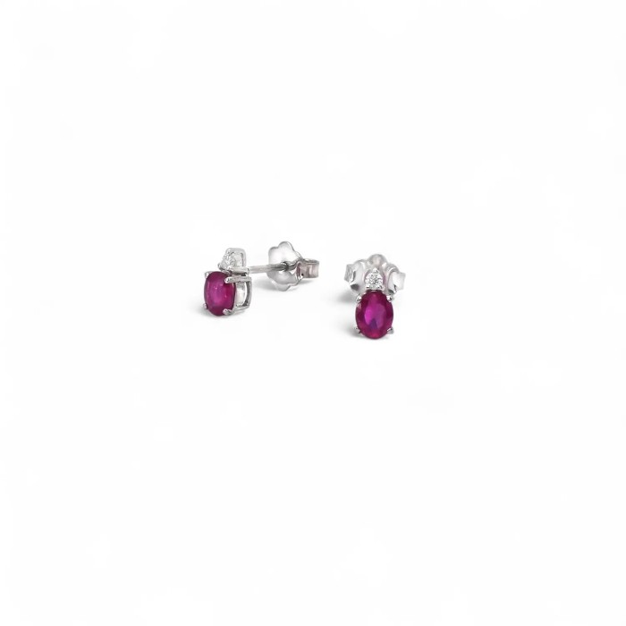 18kt White Gold Earrings with Oval Rubies and Diamonds
