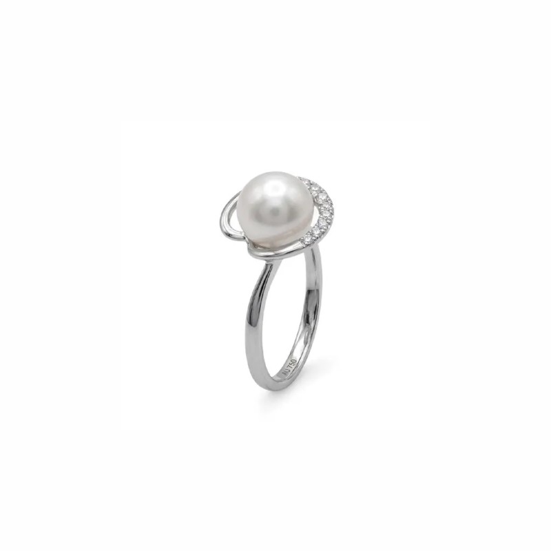 Anillo "Pearl Dew" en oro blanco de 18 quilates con perla cultivada y diamantes.