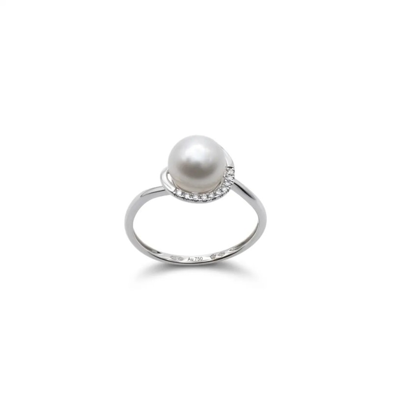 Ring „Pearl Dew“ aus 18-karätigem Weißgold mit Zuchtperle und Diamanten
