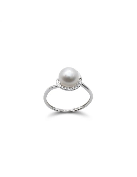 "Pearl Dew" Ring in 18kt White Gold with Cultured Pearl and Diamonds