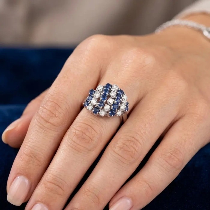 18kt White Gold "Royal Weave" Band Ring with Sapphires and Diamonds 2