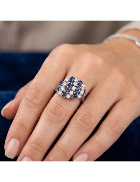 18kt White Gold "Royal Weave" Band Ring with Sapphires and Diamonds