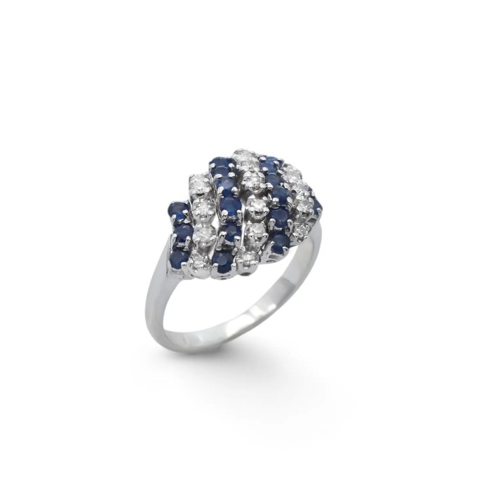 18kt White Gold "Royal Weave" Band Ring with Sapphires and Diamonds
