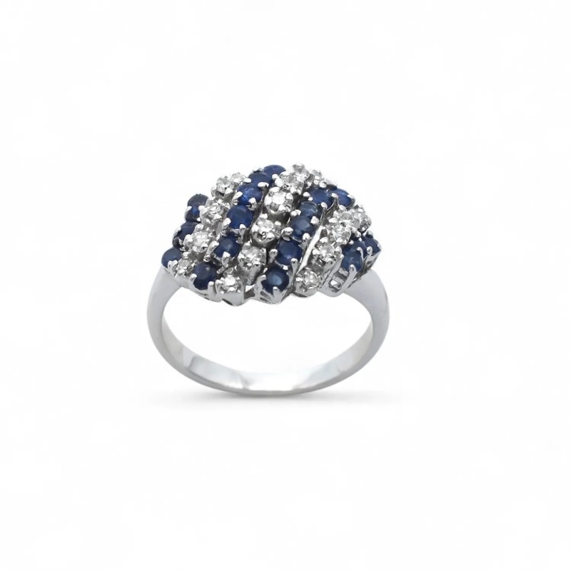 18kt White Gold "Royal Weave" Band Ring with Sapphires and Diamonds