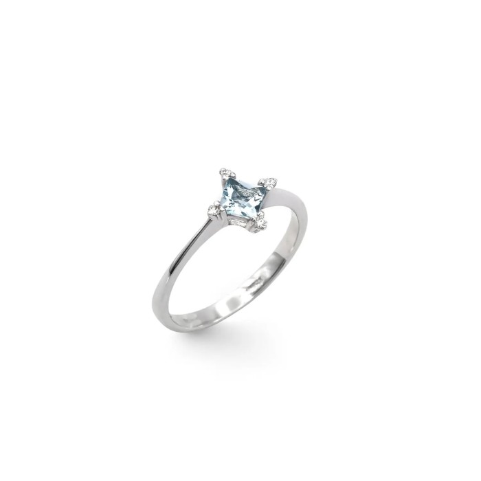 Anillo de oro blanco de 18 quilates con aguamarina talla princesa de 0,40 ct | Stella Maris