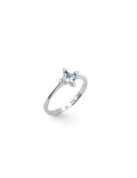 Anillo de oro blanco de 18 quilates con aguamarina talla princesa de 0,40 ct | Stella Maris
