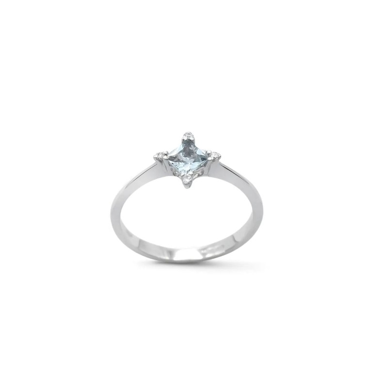 Anello "Light Breeze" in Oro Bianco 18kt con Acquamarina Princess e Diamanti