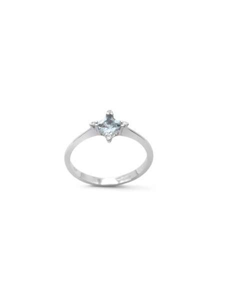 Anello "Light Breeze" in Oro Bianco 18kt con Acquamarina Princess e Diamanti