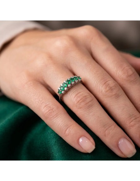"Green Harmony" Eternity Ring in 18kt White Gold with Emeralds and Diamonds