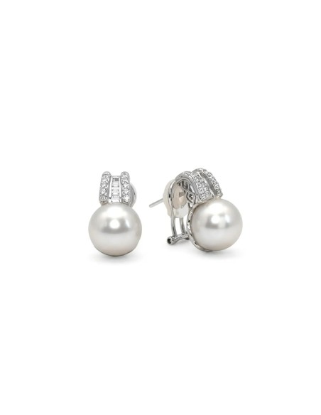 "Australian Majesty" Earrings in 18kt White Gold with Pearls and 0.64 ct Diamonds