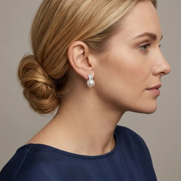 "Australian Majesty" Earrings in 18kt White Gold with Pearls and 0.64 ct Diamonds 2