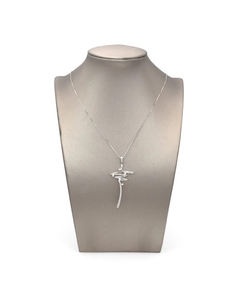 Girocollo con Croce Stilizzata in Oro Bianco 18kt e Diamanti 0,05 ct