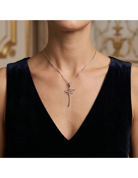 Choker aus 18-karätigem Weißgold mit stilisiertem Kreuz und 0,05 ct Diamanten