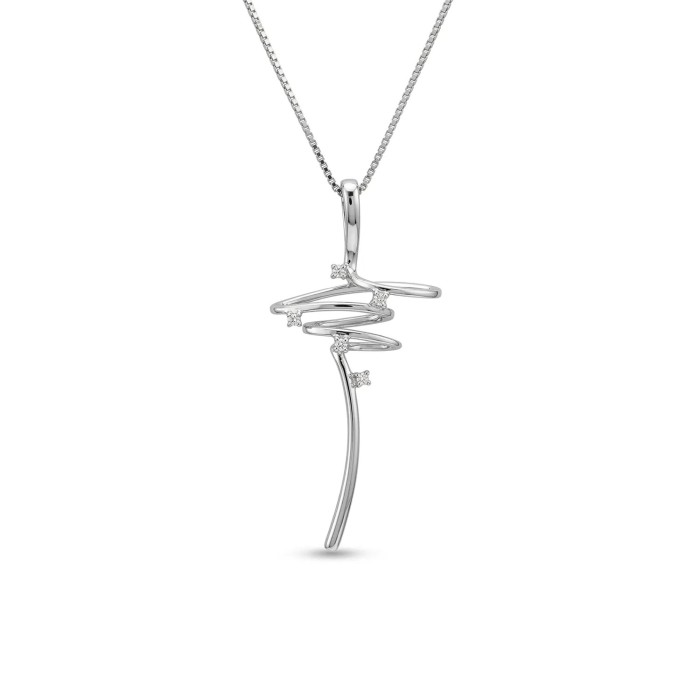 Gargantilla de oro blanco de 18 quilates con cruz estilizada y diamantes de 0,05 quilates.