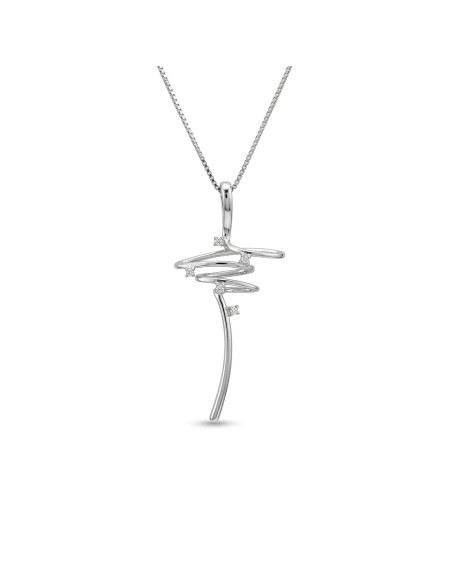 Girocollo con Croce Stilizzata in Oro Bianco 18kt e Diamanti 0,05 ct
