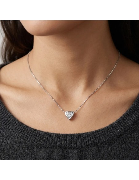 Girocollo "Pure Heart" in Oro Bianco 18kt con Diamanti 0,09 ct