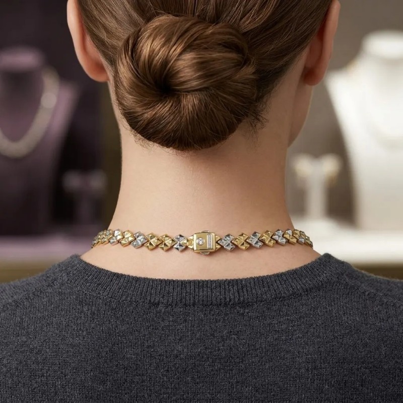 "Bicolor Prism" Necklace in 18kt Yellow and White Gold with 0.01 ct Diamond