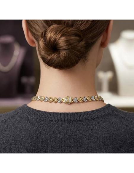 Collana "Bicolor Prism" in Oro Giallo e Bianco 18kt con Diamante 0,01 ct