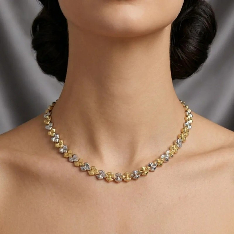 Collana "Bicolor Prism" in Oro Giallo e Bianco 18kt con Diamante 0,01 ct