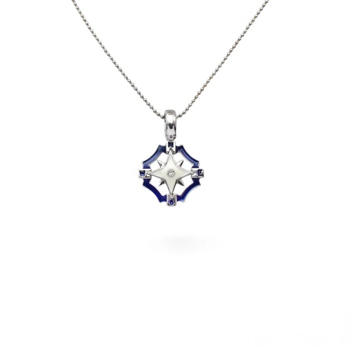 Girocollo Unisex "Compass Rose" in Oro Bianco 18kt con Smalto e Diamante