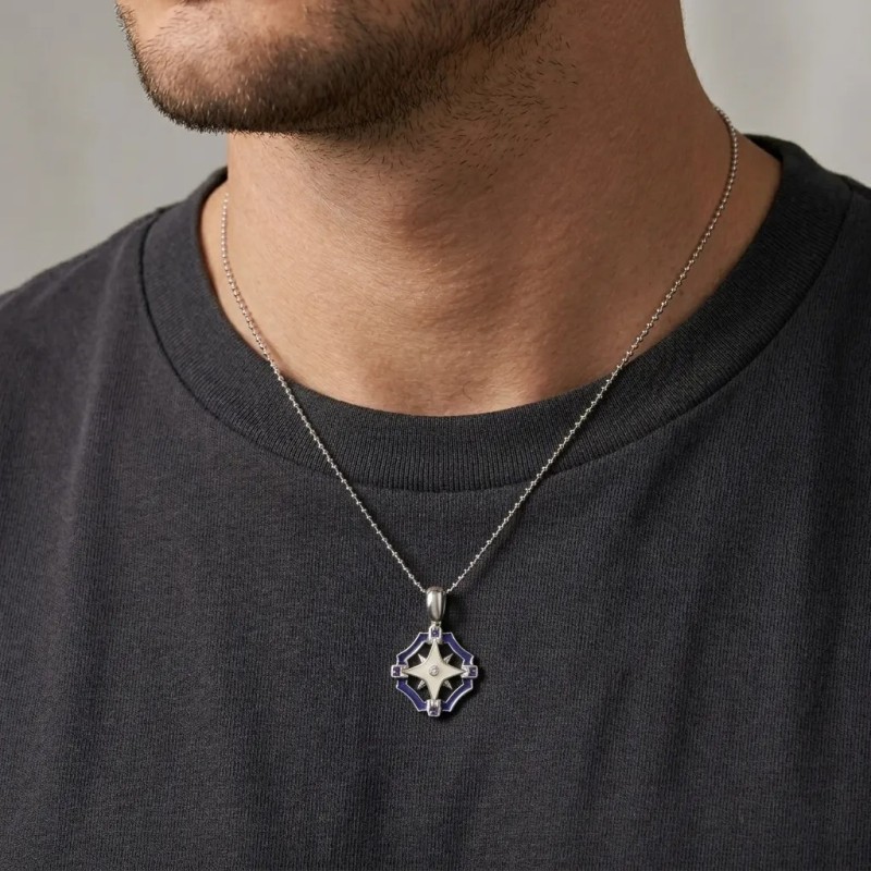 Unisex "Compass Rose" Choker in 18kt White Gold with Enamel and Diamond
