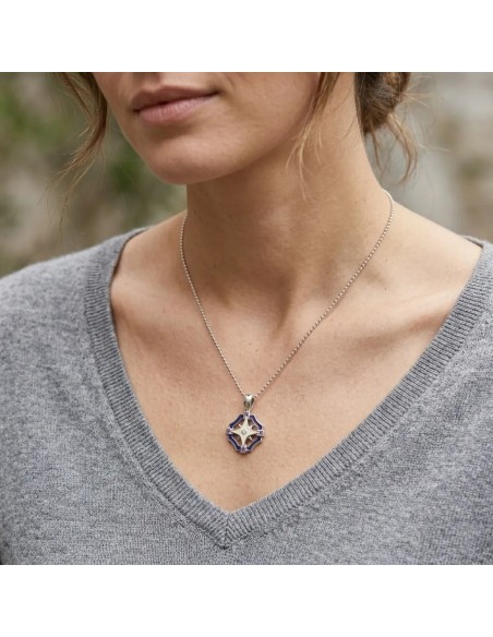 Unisex-Choker „Kompassrose“ aus 18-karätigem Weißgold mit Emaille und Diamanten