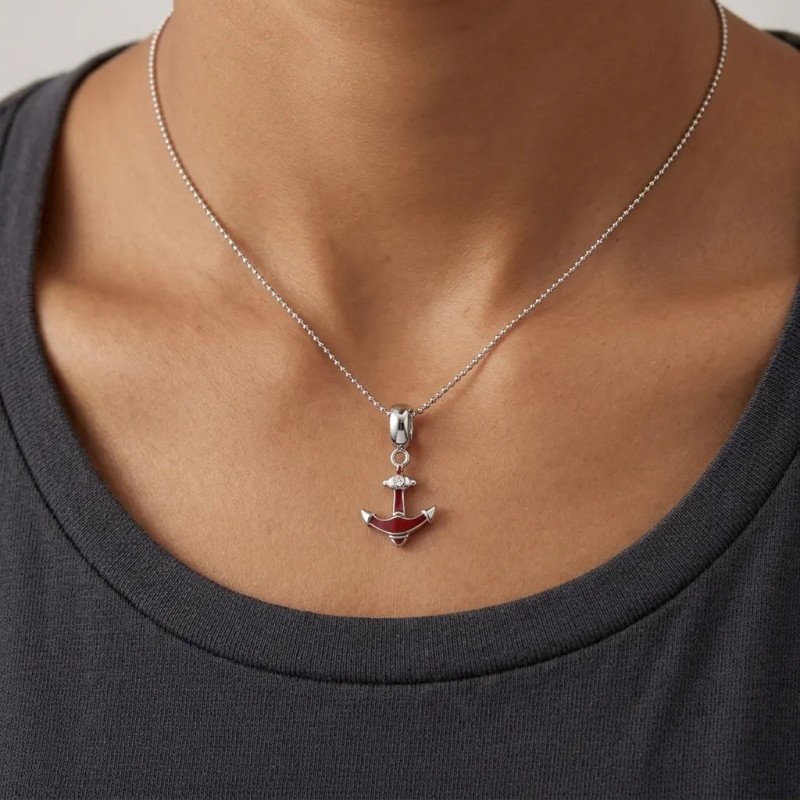 Unisex 18kt White Gold Choker with Red Enamel and Diamond