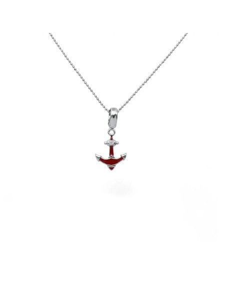 Girocollo Unisex "Safe Harbor" in Oro Bianco 18kt, Smalto Rosso e Diamante