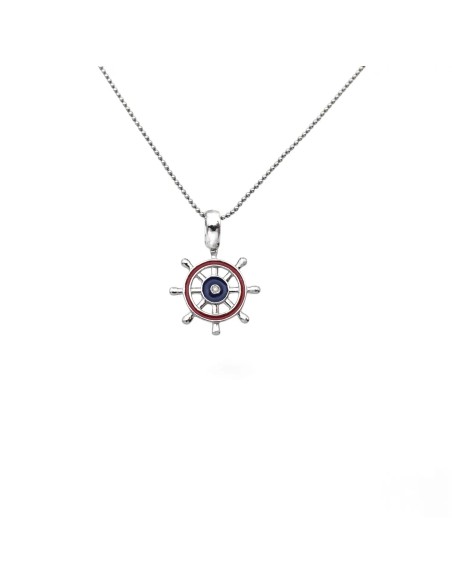 Unisex-Halskette „Der Kapitän“ aus 18-karätigem Weißgold mit Helm, Emaille und Diamanten