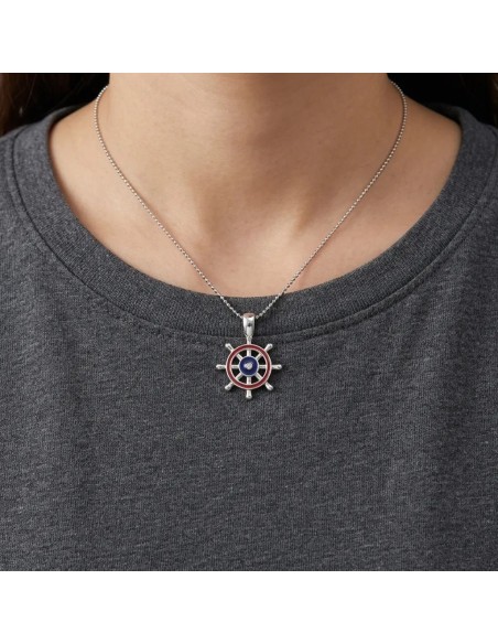 Unisex-Halskette „Der Kapitän“ aus 18-karätigem Weißgold mit Helm, Emaille und Diamanten