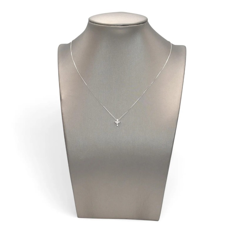 Girocollo "Petit Cross" in Oro Bianco 18kt con Diamante 0,02 ct