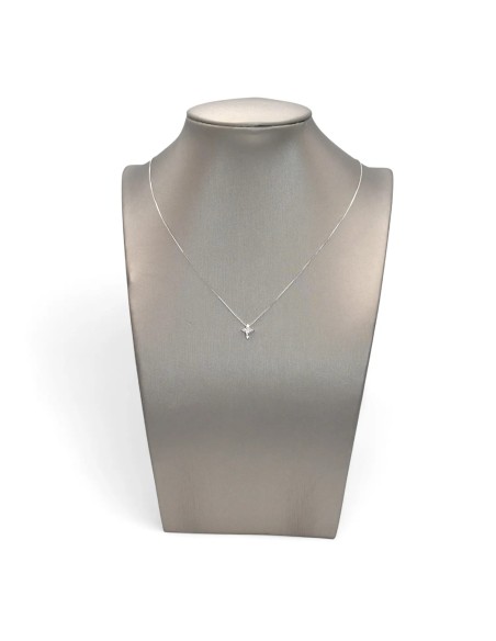 Collar "Petit Cross" en oro blanco de 18 quilates con diamante de 0,02 ct.