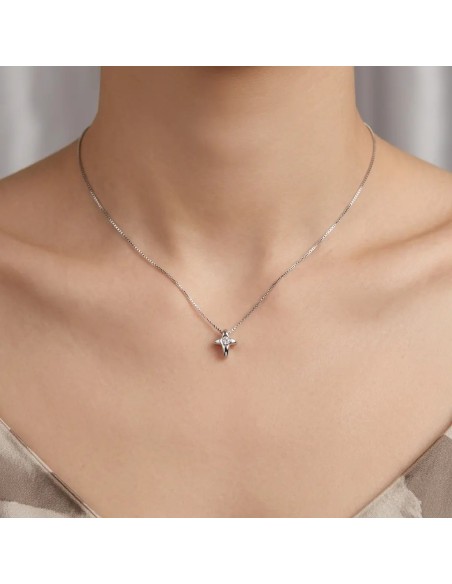 "Petit Cross" Necklace in 18kt White Gold with 0.02 ct Diamond