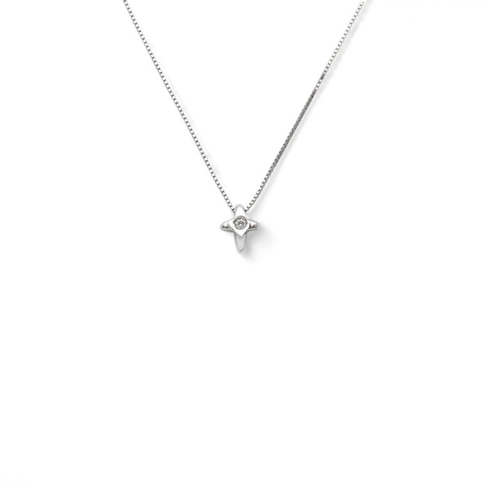 "Petit Cross" Necklace in 18kt White Gold with 0.02 ct Diamond