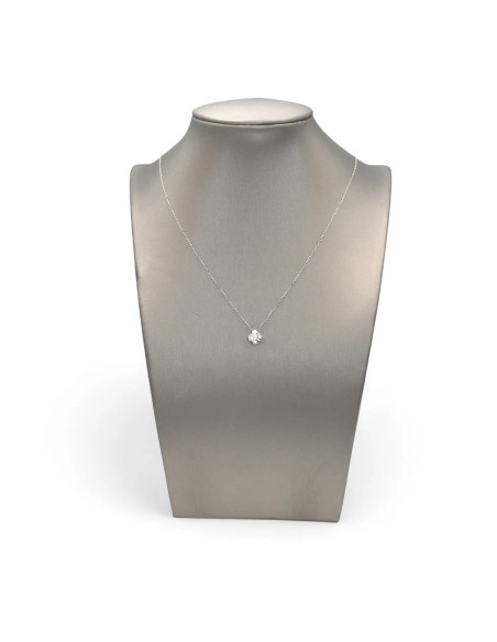 "Lucky Bloom" Necklace in 18kt White Gold with Four-Leaf Clover and Diamond