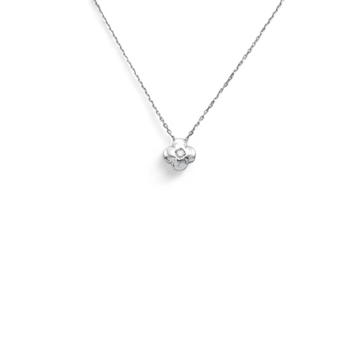 "Lucky Bloom" Necklace in 18kt White Gold with Four-Leaf Clover and Diamond
