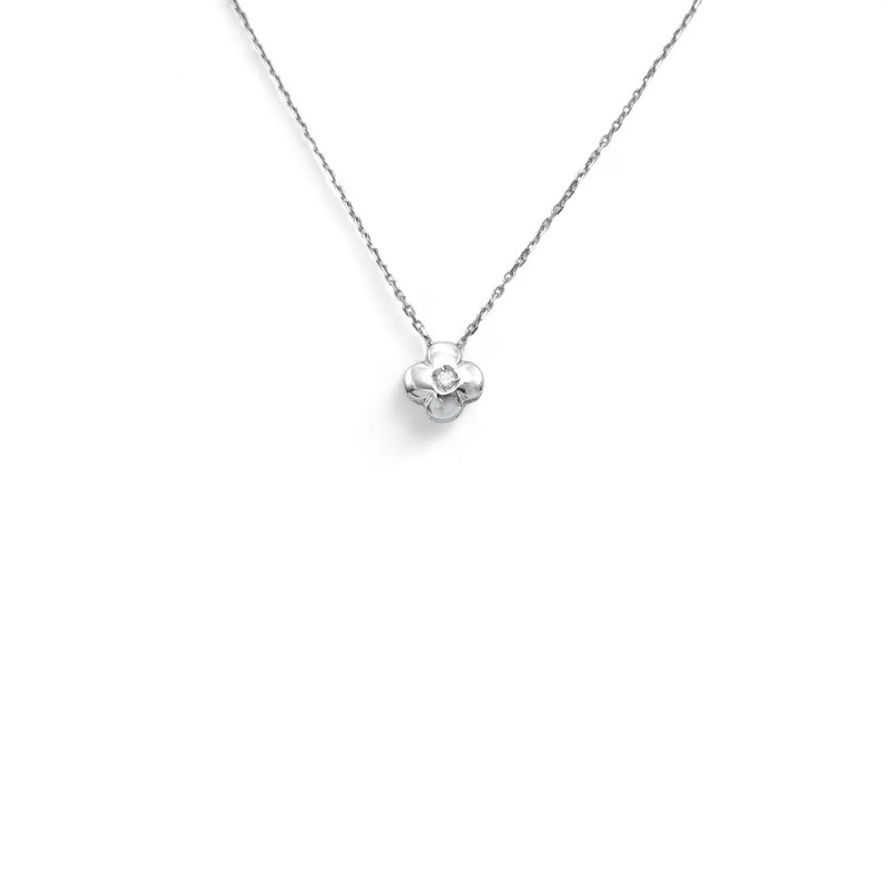 Halskette „Lucky Bloom“ aus 18-karätigem Weißgold mit vierblättrigem Kleeblatt und Diamanten