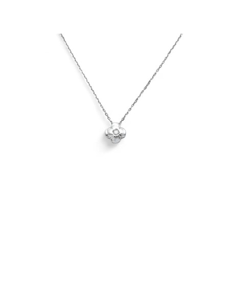 "Lucky Bloom" Necklace in 18kt White Gold with Four-Leaf Clover and Diamond